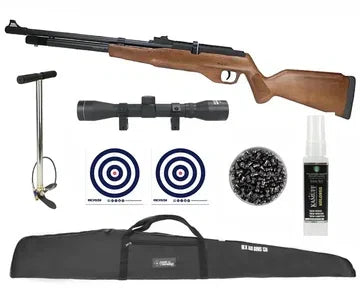 Carabina de Pressão PCP G850M Madeira Cal 5,5mm + Bomba + Capa + Chumbos + Kamuff + Alvos + Luneta 4x32