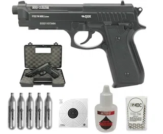 Pistola de Pressão Gás Co2 PT92 4,5mm Power 3 Joules QGK Kit