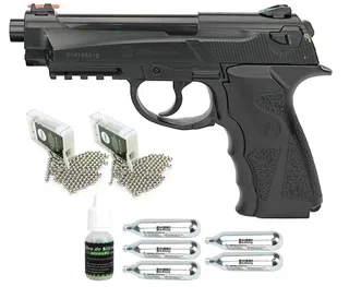 Pistola de Pressão Gas CO2 C12 Polímero Esferas Aço 4,5mm Win Gun + CO2 + Esferas de Aço + Óleo de Silicone