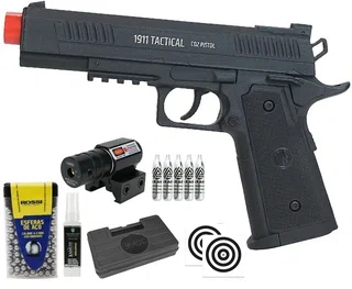 Pistola de Pressão CO2 Rossi 1911 Tactical CO2 6,0mm + CO2 + BBs + Case + Alvos + Laser + Kamuff