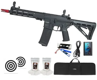 Rifle de Airsoft Neptune Shadow MK16 URG-I 9.5" AEG 6mm Rossi + Alvos + Bateria + Carregador + BBs + Capa