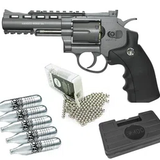 Revolver .38 de Pressão Gas CO2 6 Tiros 4" Oxidado Rossi Full Metal M701 4,5mm Wingun + 5x Cilindro + CO2 + Esfera de Aço 300uni + Maleta/Case