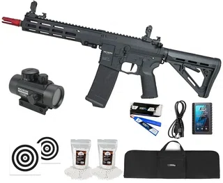Rifle de Airsoft Neptune Shadow MK16 URG-I 9.5" AEG 6mm Rossi + Alvos + Bateria + Carregador + BBs + Capa + Red Dot