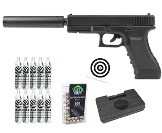 Pistola de Pressão Airgun CO2 G17 Magnum 6,0mm Rossi + CO2 + BBs + Case + Alvos