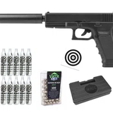 Pistola de Pressão Airgun CO2 G17 Magnum 6,0mm Rossi + CO2 + BBs + Case + Alvos