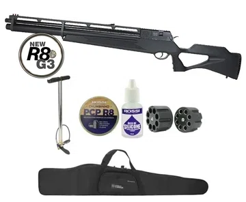 Carabina de Pressão PCP Rossi R8 G3 Black STD 5,5mm 8 Tiros 350 m/s + Capa + Bomba