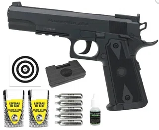 Pistola de Pressão CO2 1911 Tactical BBs Aço 6mm + CO2 + BBs + Alvos + Case + Óleo