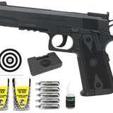 Pistola de Pressão CO2 1911 Tactical BBs Aço 6mm + CO2 + BBs + Alvos + Case + Óleo