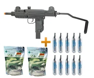 Rifle de Airsoft CO2 Sub Metralhadora Mini Uzi Full Metal Blowback 6,0mm KWC + BBs + CO2