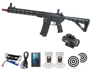 Rifle de Airsoft Neptune Shadow MK16 URG-I 13.5" AEG 6mm Rossi + Alvos + Bateria + Carregador + BBs + Red Dot