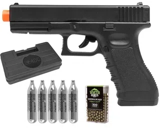 Pistola de Pressão CO2 Glock G17 4,5mm 4 Joules Rossi + CO2 + BBs + Case