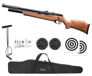 Carabina PCP Rossi T-Rex Montecarlo Madeira Big Bore 6,35mm + Capa + Bomba + Chumbinho + Alvos