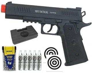 Pistola de Pressão CO2 Rossi 1911 Tactical CO2 6,0mm + CO2 + BBs + Case + Alvos