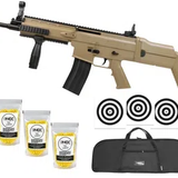 Rifle de Airsoft SCAR-L Tan Spring Mola Cal 6mm Rossi + Capa + BBs + Alvos