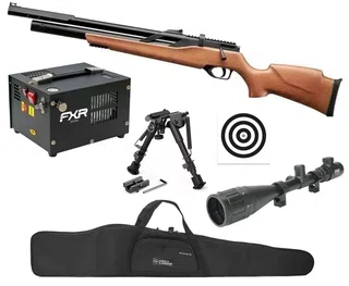 Carabina PCP Rossi T-Rex Montecarlo Madeira Big Bore 6,35mm + Capa + Compressor + Luneta 4-16x50 + Bipé Ajustável