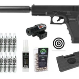 Pistola de Pressão Airgun CO2 G17 Magnum 6,0mm Rossi + CO2 + BBs + Case + Alvos + Laser + Kamuff