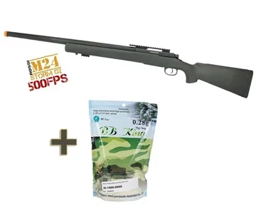 Rifle de Airsoft Sniper M24 Storm Full Metal VSR10 G2 500fps Spring 6mm Rossi + 3500 BBs 0,28g