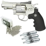 Revolver de Pressão CO2 Full Metal Rossi Niquelado 708S 2,5" 4,5mm + 3x Cilindro + CO2 + Esfera de Aço 300uni
