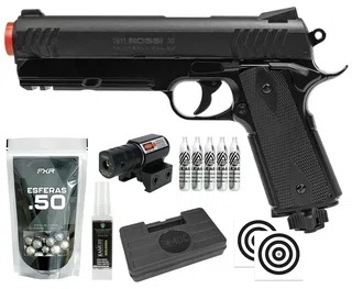 Pistola de Pressão Rossi 1911 CO2 .50 Home Defense Paintball + CO2 + Esferas de Alumínio + Case + Alvos + Laser + Kamuff