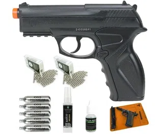 Pistola de Pressão CO2 C11 Esferas de Aço 6mm + Tapete + CO2 + BBs + Kamuff + Óleo