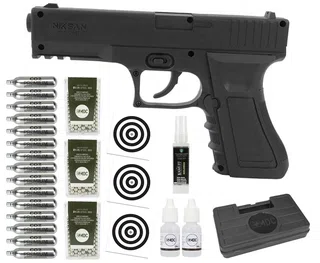 Pistola de Pressão CO2 NBB NKS CP17 4,5 + CO2 + BBs + Case + Alvos + Kamuff + Óleo