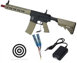 Rifle de Airsoft AEG M4 SA-F03 Flex Half Tan M-LOK Specna Arms + Bateria 7.4 + Carregador