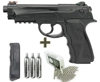 Pistola de Pressão Gas CO2 C12 Polímero Esferas Aço 4,5mm Win Gun Rossi + CO2 + BBs