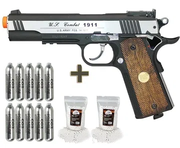 Pistola Airsoft 1911 Special Metal CO2 6mm Rossi + CO2 + BBs