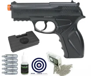 Pistola de Pressão CO2 C11 Esferas de Aço 6mm Wingun + CO2 + Esferas de Aço + Óleo de Silicone + Case + Alvos
