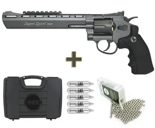 Revolver de Pressão .38 Gas CO2 6 Tiros 8" Rossi Full Metal M703B 4,5mm Wingun + Maleta + CO2 + Esferas de Aço