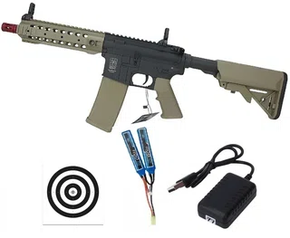 Rifle de Airsoft AEG M4 SA-F01 Flex CQB Keymod Half Tan Specna Arms + Bateria + Carregador